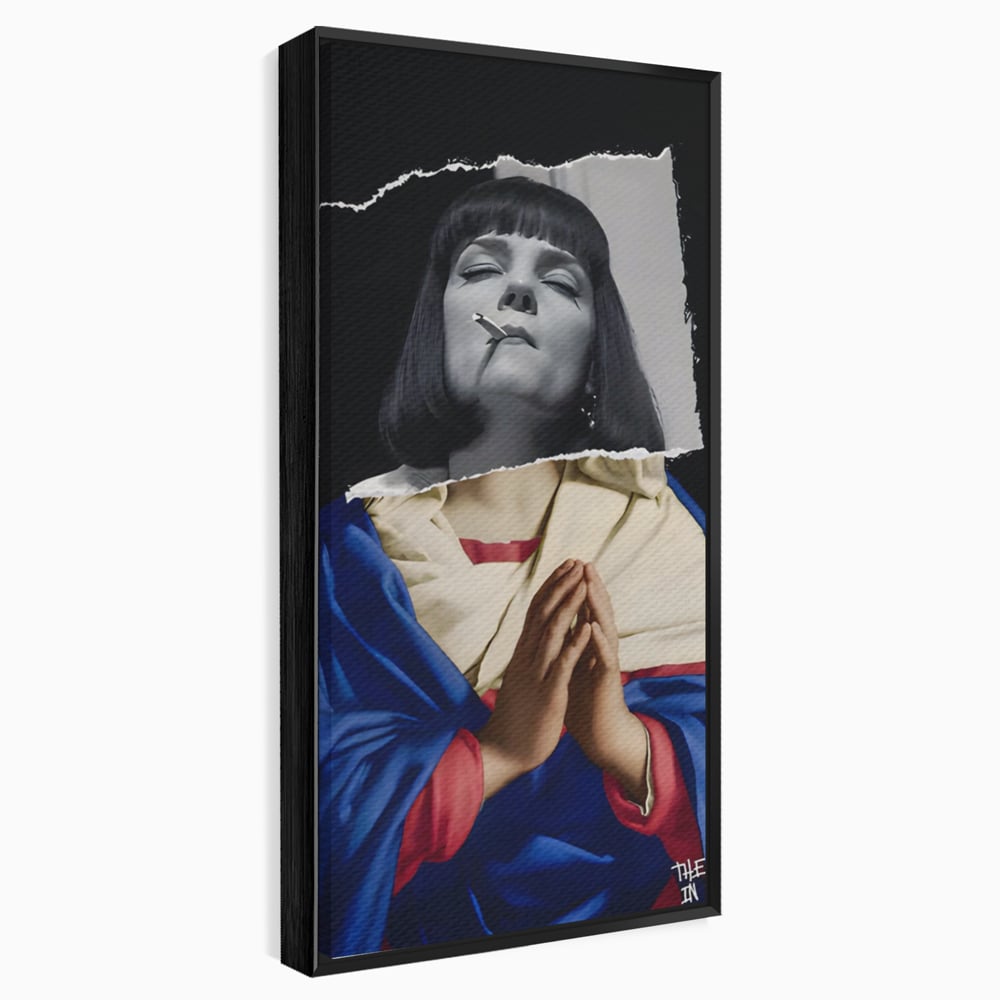 Tablou canvas cu tablou canvas cu colaj suprarealist, in rama de aluminiu negru